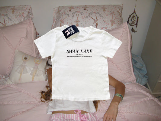 swan lake text baby tee